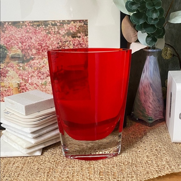 Italian Murano Red Glass Vase 12 in tall - Picture 3 of 7